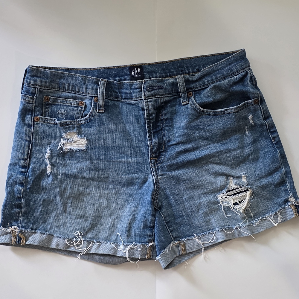 GAP Women's Distressed Denim Shorts - Blue